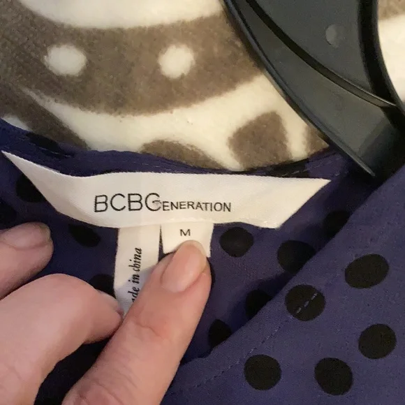 BCBGeneration Sheer Purple Top w/ Black Polka Dots, M - Picture 7 of 7